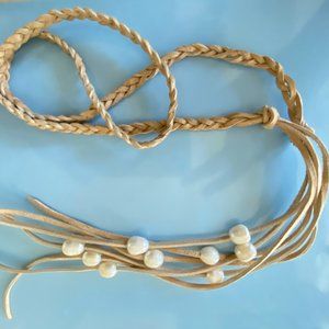 Sundance Inspired Lariat Leather & Pearl Necklace
